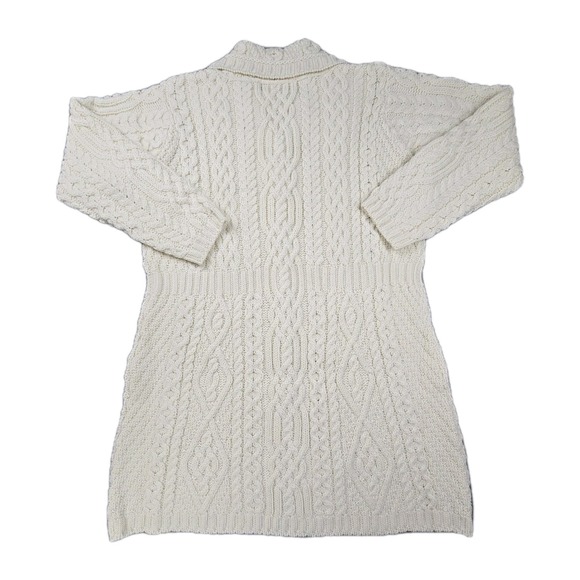 Aran Crafts Merino Wool Cable Knit Cardigan Womens L Long Cream Ireland NWT - Picture 2 of 8